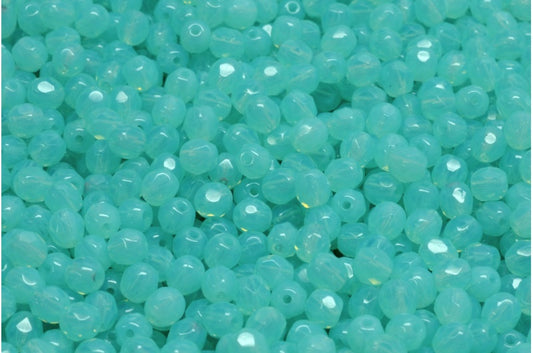 アウトレット 10グラム ファセットラウンドファイアポリッシュビーズ、4 x 4 mm、オパールアクア（61010）、ガラス、チェコ共和国