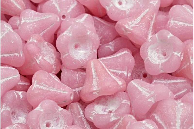 Bell Flower Beads, R0731 Matte White Lined (R0731-84110-54312), Glass, Czech Republic