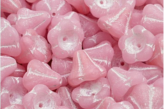 Bell Flower Beads, R0731 Matte White Lined (R0731-84110-54312), Glass, Czech Republic