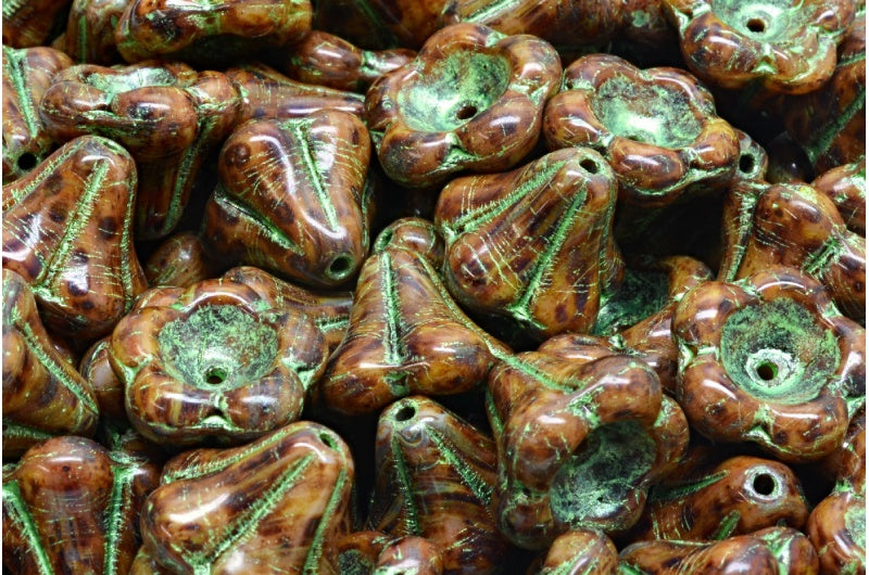 Bell Flower Beads, R1234 Travertin Green (R1234-86800-43813), Glass, Czech Republic