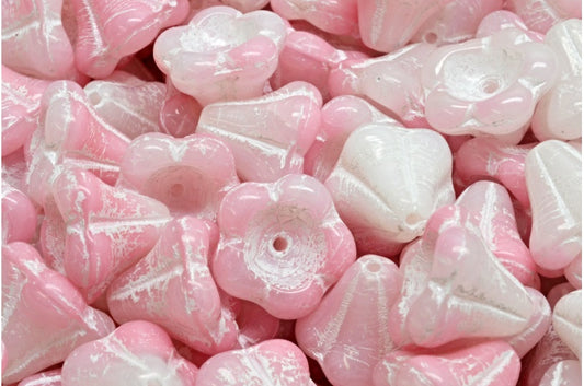 Bell Flower Beads, R2742 White Lined (R2742-54312), Glass, Czech Republic