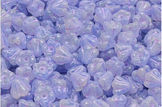 Bell Flower Beads, Mix Yellow Blue Cold Purple Spotted (87301-33305), Glass, Czech Republic