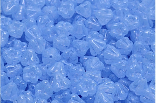 Bell Flower Beads, Crystal Blue Spotted (00030-33308), Glass, Czech Republic