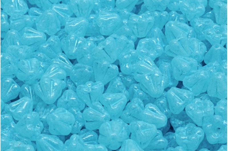 Bell Flower Beads, Crystal Turqouise Spotted (00030-33309), Glass, Czech Republic