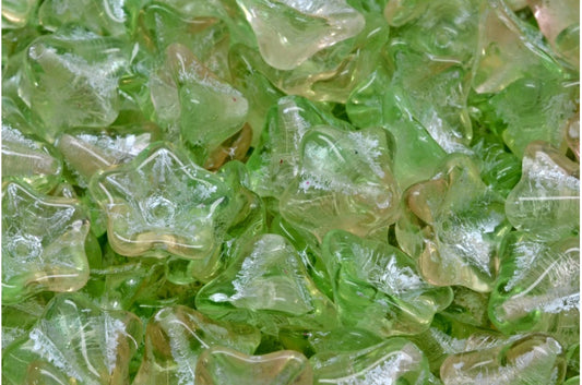OUTLET 10 grams Petunia Flower Beads, 8 x 13 mm, Transparent Green Transparent Pink White Lined (50500-70110-54312), Glass, Czech Republic