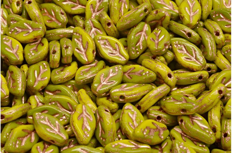 Cherry Leaf Beads, R8353 Copper Lined (R8353-54318), Glass, Czech Republic