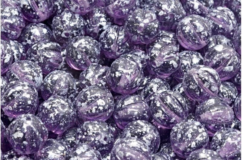 Melon Beads, Transparent Light Amethyst Silver Splash (20500-94400), Glass, Czech Republic