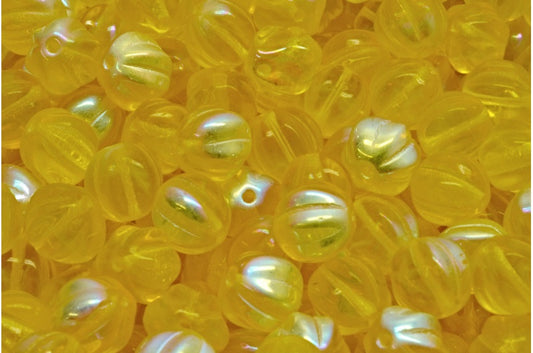 Melon Beads, Transparent Yellow Ab (80020-28701), Glass, Czech Republic