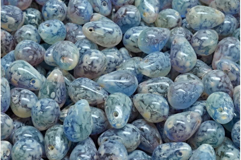 Drop Beads, Tt004 Beige Travertin Spotted (TT004-33301), Glass, Czech Republic