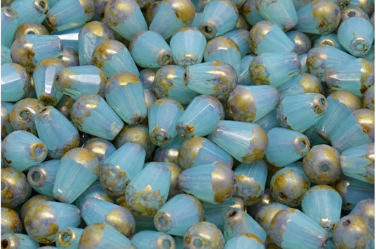 OUTLET 10 grams Faceted Fire Polished Teardrop Beads, 8 x 6 mm, Opal Aqua Senegal Violet (61010-15695), Glass, Czech Republic