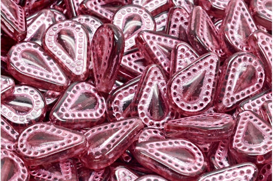 Filigree Teardrop Beads, Transparent Light Amethyst Pink Lined (20050-54321), Glass, Czech Republic
