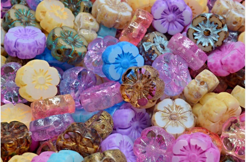 Table Cut Hawaii Flower Beads, 1 Mixed Colors (00001-mix), Glass, Czech Republic