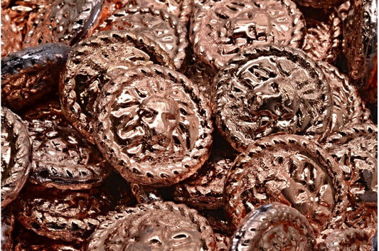 Lion Head Coin Beads, Crystal Capri Gold 2x (00030-27103), Glass, Czech Republic