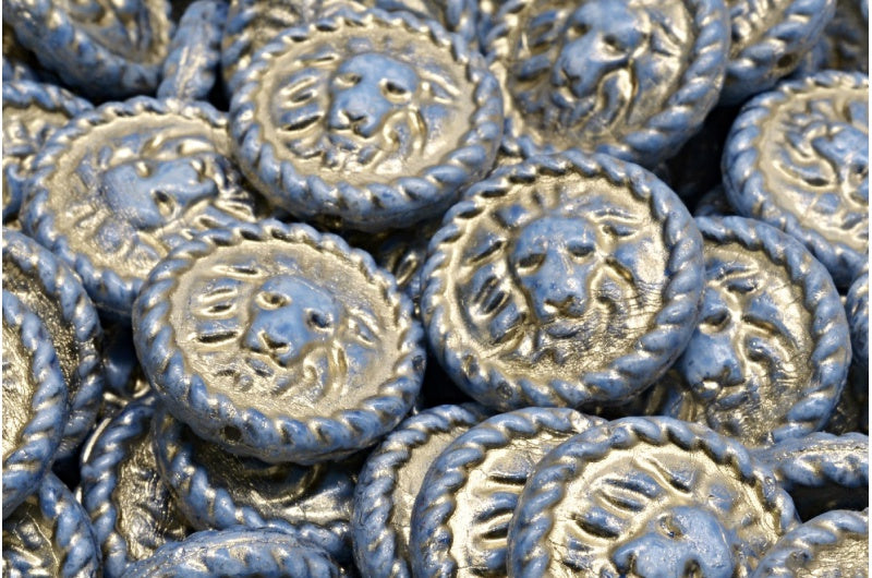 Lion Head Coin Beads, White Gold Lined Light Blue (02010-54302-34307), Glass, Czech Republic