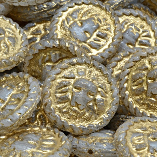 OUTLET 10 grams Lion Head Coin Beads, 11/0, White Gold Lined (R0201-54302), Glass, Czech Republic