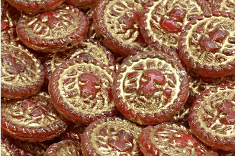 Lion Head Coin Beads, R0932 Gold Lined (R0932-54302), Glass, Czech Republic