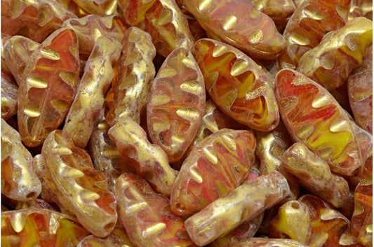 Table Cut Ship Designed Beads, 14999 Gold Splash (14999-86720), Glass, Czech Republic