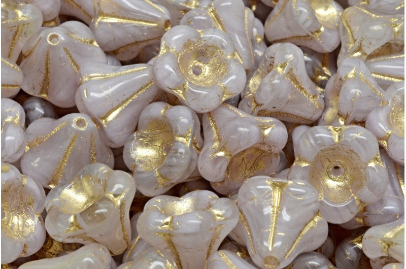 Bell Flower Beads, Violet Gold Lined (R0240-54302), Glass, Czech Republic