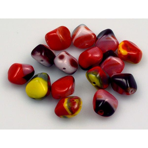 Pressed Beads, Mixed Colors Cerveny Ii (MIX-CERVENY-II), Glass, Czech Republic