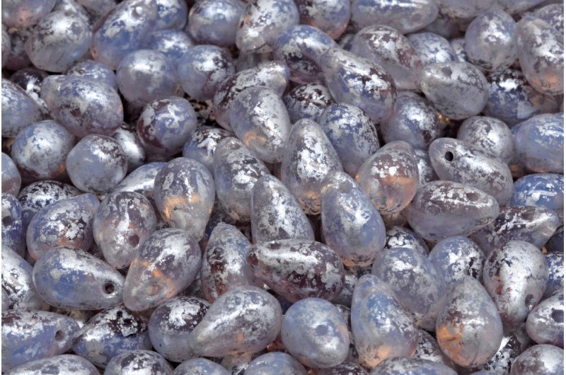 Drop Beads, Opal White Transparent Light Amethyst Silver Splash (01000-20020-94400), Glass, Czech Republic