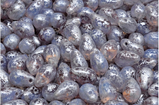 Drop Beads, Opal White Transparent Light Amethyst Silver Splash (01000-20020-94400), Glass, Czech Republic
