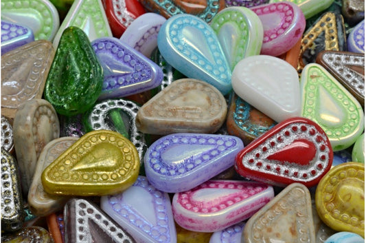 Filigree Teardrop Beads, 1 Mixed Colors (00001-mix), Glass, Czech Republic