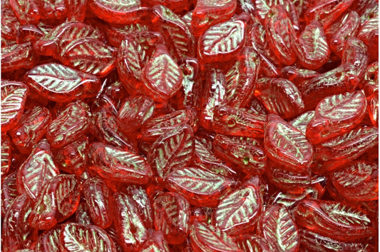 Bay Leaf Beads, Ruby Red Green (90080-43813), Glass, Czech Republic