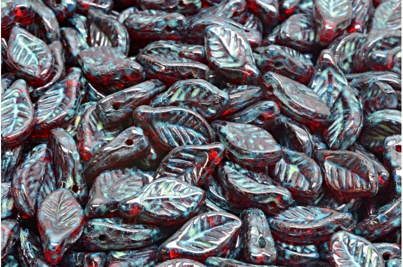 Bay Leaf Beads, Ruby Red Travertin (90080-86800), Glass, Czech Republic