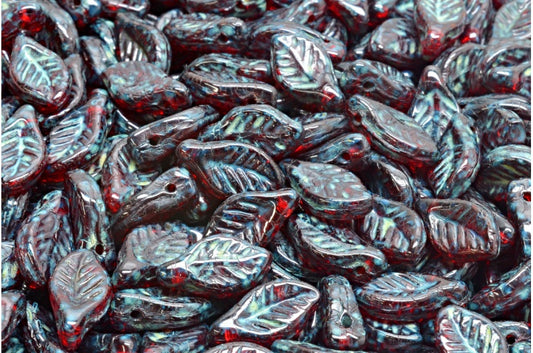 Bay Leaf Beads, Ruby Red Travertin (90080-86800), Glass, Czech Republic