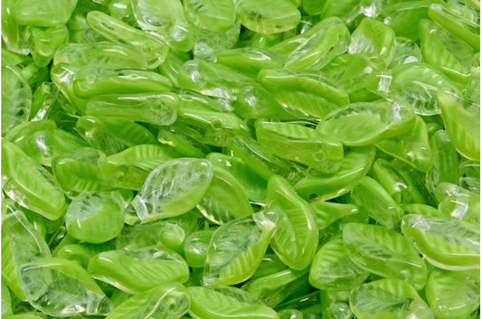 Bay Leaf Beads, Opaque Green (56018), Glass, Czech Republic