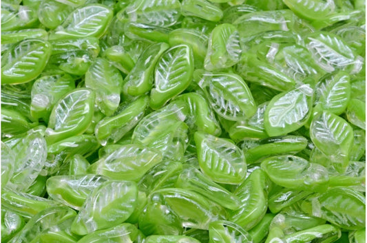 Bay Leaf Beads, Opaque Green White Lined (56018-54312), Glass, Czech Republic