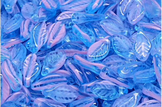Bay Leaf Beads, Transparent Aqua Opaque Pink (60020-76018), Glass, Czech Republic