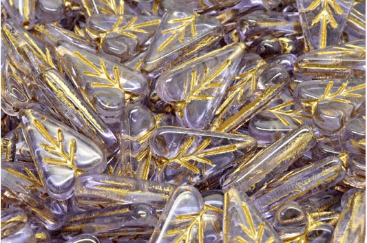 Heart Leaf Bead, Transparent Light Amethyst Gold Lined (20300-54302), Glass, Czech Republic