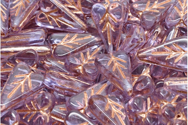 Heart Leaf Bead, Transparent Light Amethyst Copper Lined (20300-54318), Glass, Czech Republic