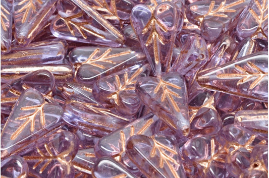 Heart Leaf Bead, Transparent Light Amethyst Copper Lined (20300-54318), Glass, Czech Republic