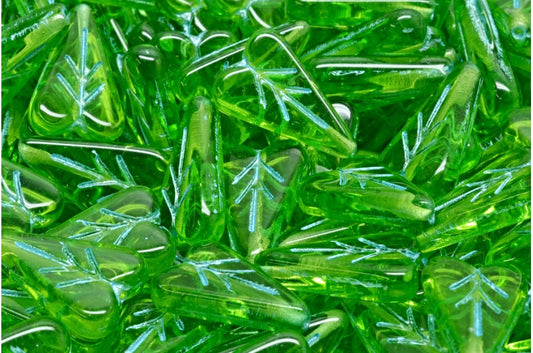 Heart Leaf Bead, Transparent Green Light Blue Lined (50400-54308), Glass, Czech Republic