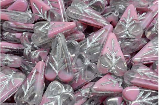 Heart Leaf Bead, Pink Silver Lined (R0742-54301), Glass, Czech Republic