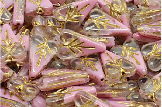 Heart Leaf Bead, Pink Gold Lined (R0742-54302), Glass, Czech Republic