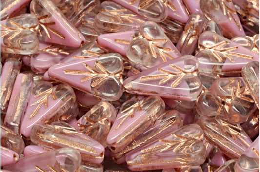 Heart Leaf Bead, Pink Copper Lined (R0742-54318), Glass, Czech Republic