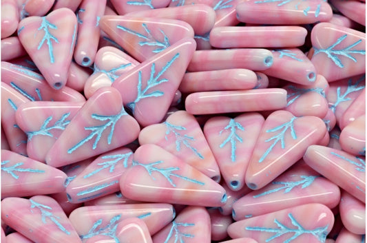 Heart Leaf Bead, Opaque Pink Light Blue Lined (74010-54308), Glass, Czech Republic