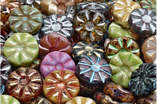 Sunflower Beads, 1 Mixed Colors (00001-mix), Glass, Czech Republic