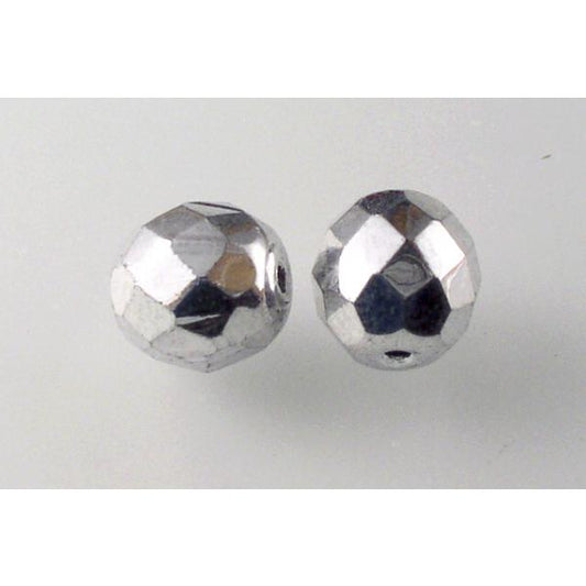 Faceted Round Fire Polished Beads, Crystal Silver (00030-27000), Glass, Czech Republic