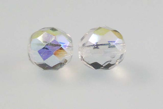 Faceted Round Fire Polished Beads, Crystal Ab (00030-28701), Glass, Czech Republic
