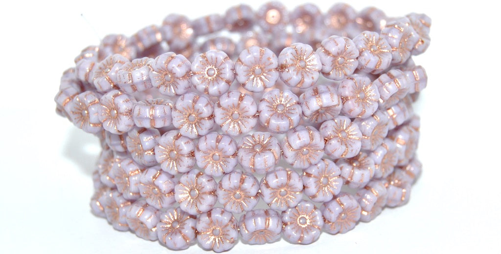 Hawaii Flower Pressed Glass Beads, Silk Lavender Copper Lined (24010-54200), Glass, Czech Republic ~ STRANDED
