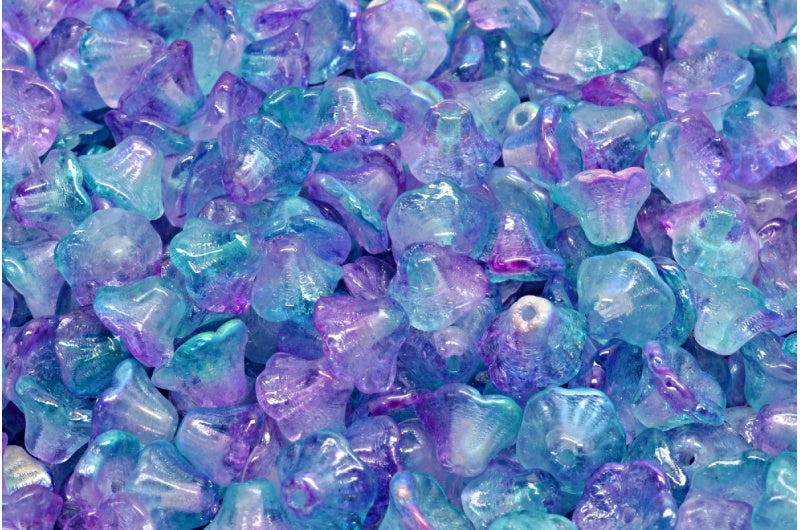 Bell Flower Cup Beads, Crystal Glossy Blue Purple (00030-48123), Glass, Czech Republic