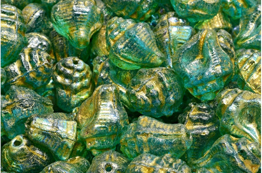 Murex Shell Beads, Transparent Aqua Ab Light Yellow (60020-28701-34302), Glass, Czech Republic