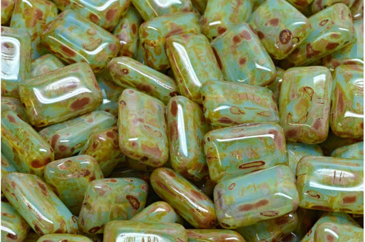 Flat Rectangle Beads, Opal Aqua Travertin (61000-86800), Glass, Czech Republic