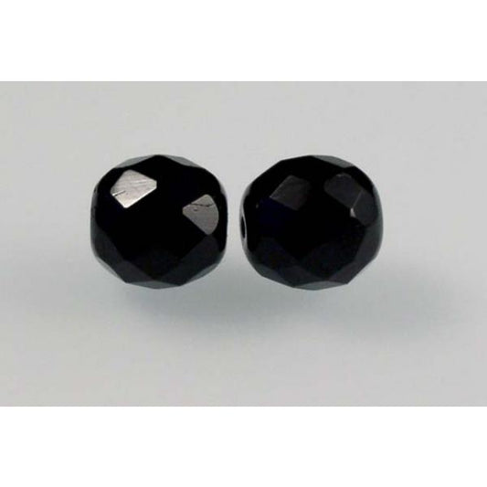 Faceted Round Fire Polished Beads, Black (23980), Glass, Czech Republic