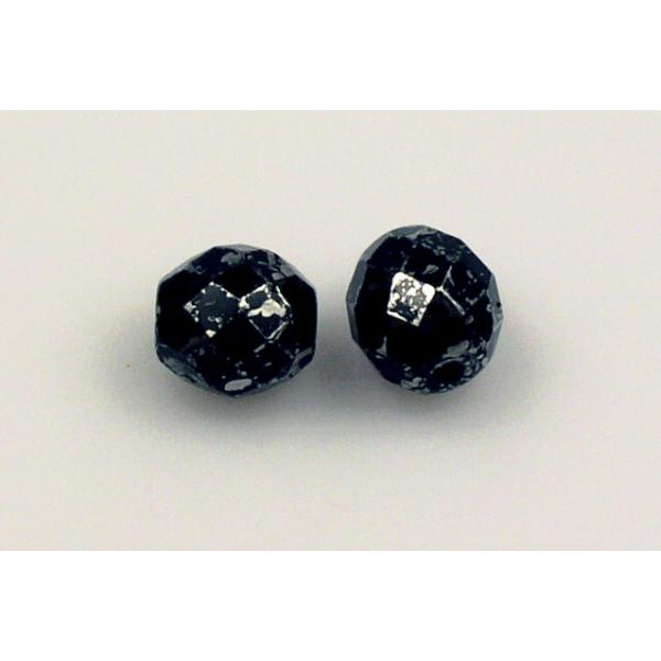 Fire Polished Faceted Beads Round 10 mm, Black Silver Rain (23980-13503), Bohemia Crystal Glass, Czechia 15119001