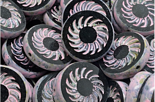Tcb Round Turbine Beads, Black Travertin Warm Purple Spotted (23980-86800-33304), Glass, Czech Republic